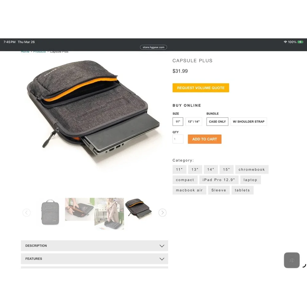 Higher Ground Capsule Plus Laptop Sleeve Case 11-14 inch Gray‎ Nylon Chromebook